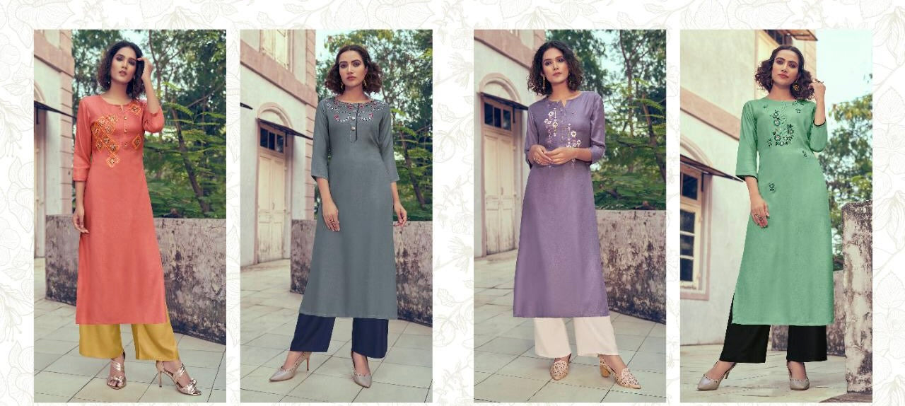 Buy Blue Denim High Low Kurta And Printed Palazzo Pants For Women by Soup  by Sougat Paul Online at Aza Fashions.